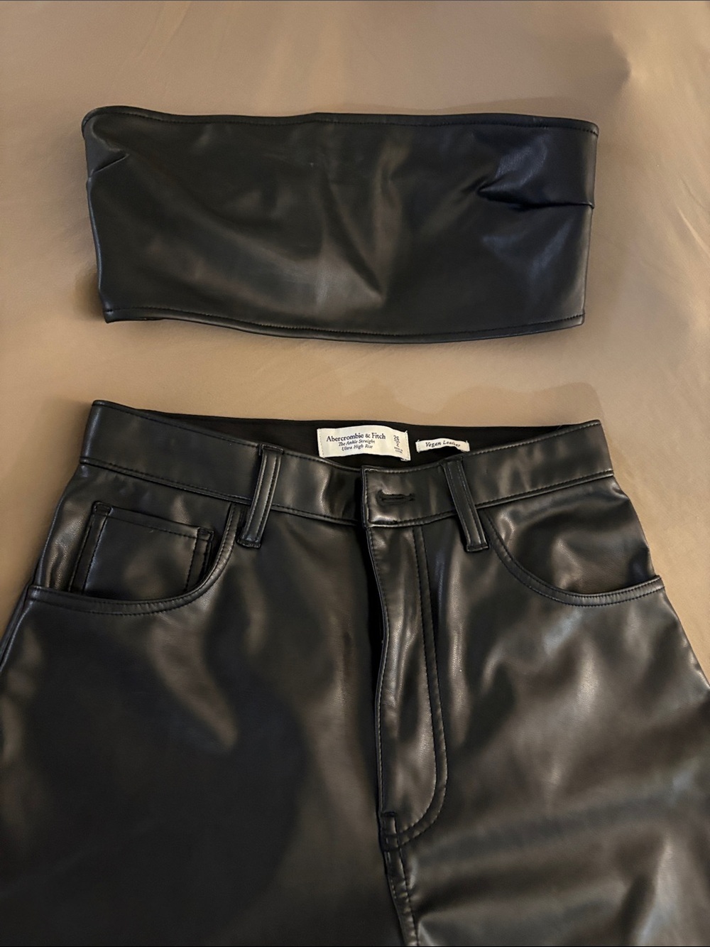 Abercrombie & Fitch Men's Black Faux Leather Slim Jeans